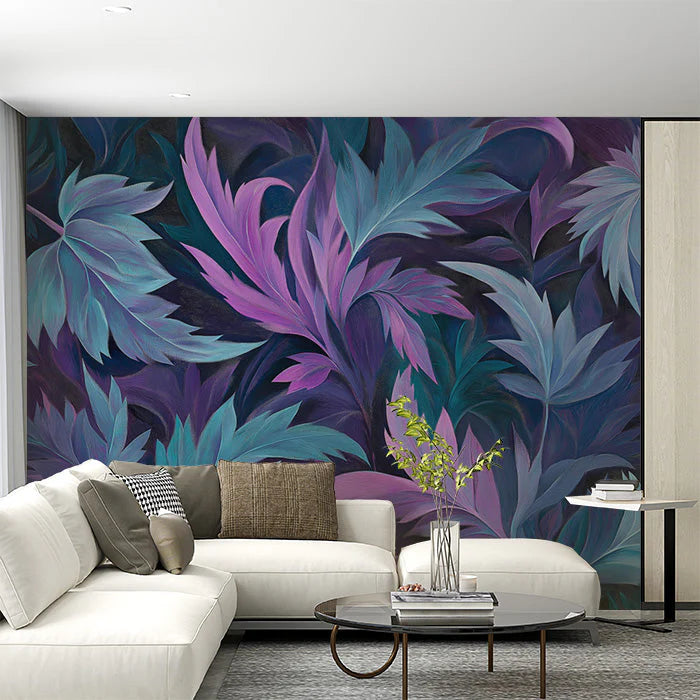 Purple and Blue Leaf Mural Wallpaper Various Colors (Purple, Blue, etc.) Leaves Mural Wallpaper - pure wallpaper artwork