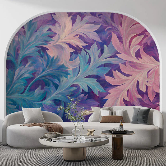 Purple and Blue Leaf Mural Wallpaper Various Colors (Purple, Blue, etc.) Leaves Mural Wallpaper - pure wallpaper artwork