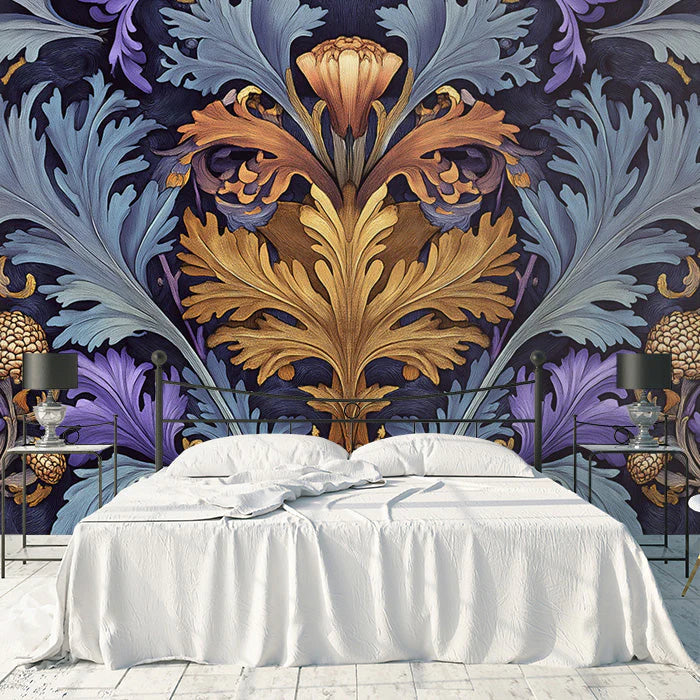Floral and Leaf Various Colors (Blue, Purple, etc.) of Flowers and Leaves Mural Wallpaper - pure wallpaper artwork
