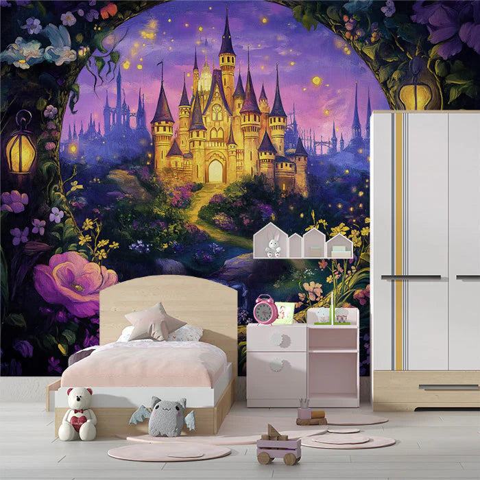 Castle and Garden Various Colors (Green, Purple, etc.) of Castle and Garden Mural Wallpaper