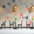 Hexagonal Pattern Mural Wallpaper in Cafe Various Pastel Colors of Hexagonal Patterns Mural Wallpaper - pure wallpaper artwork