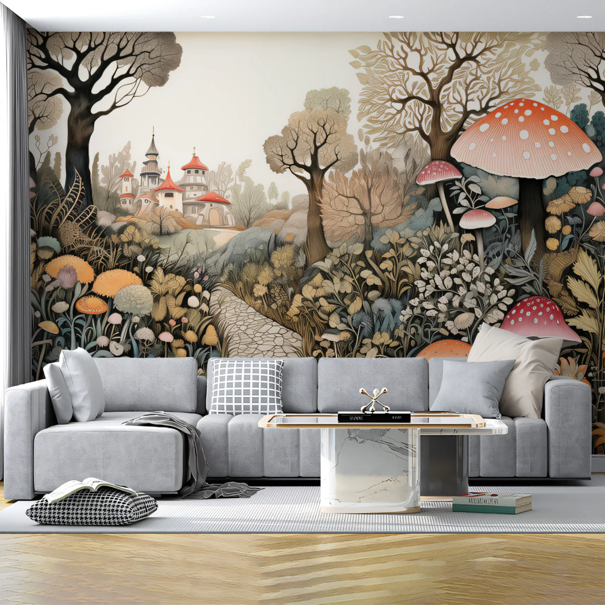 Fairy Tale Forest Mural Wallpaper in Living Room Various Colors (Brown, Green, etc.) of Tale Forest Mural Wallpaper - pure wallpaper artwork