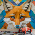 Geometric Fox Mural Wallpaper in Kid's Room Various Colors (Orange, Blue, etc.) of Geometric Fox Mural Wallpaper - pure wallpaper artwork
