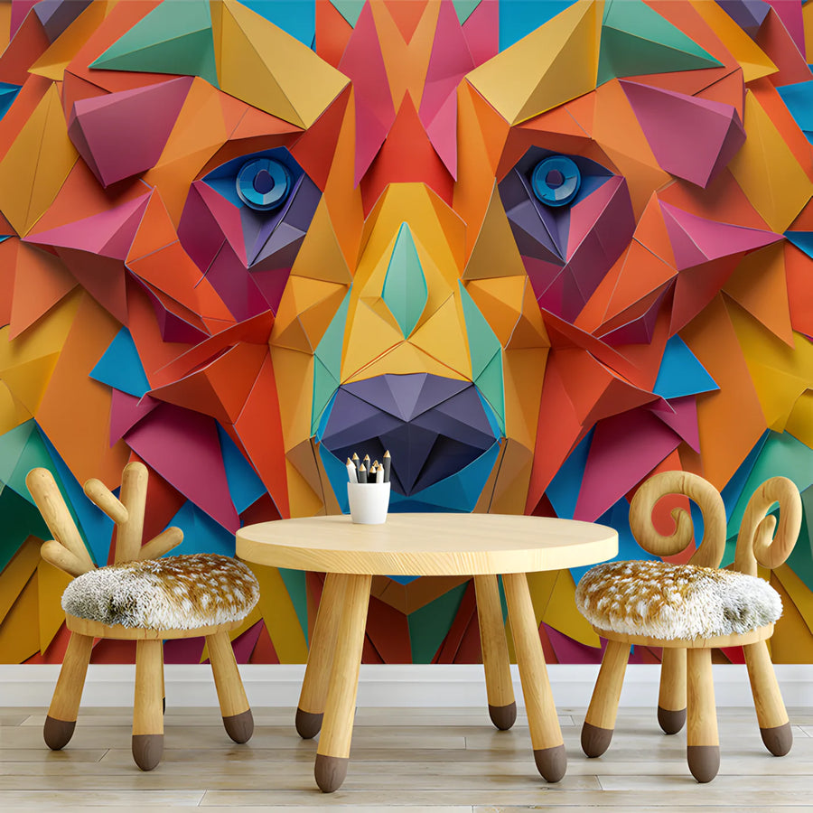 Geometric Bear Mural Wallpaper in Room Various Colors (Orange, Blue, etc.) Mural Wallpaper