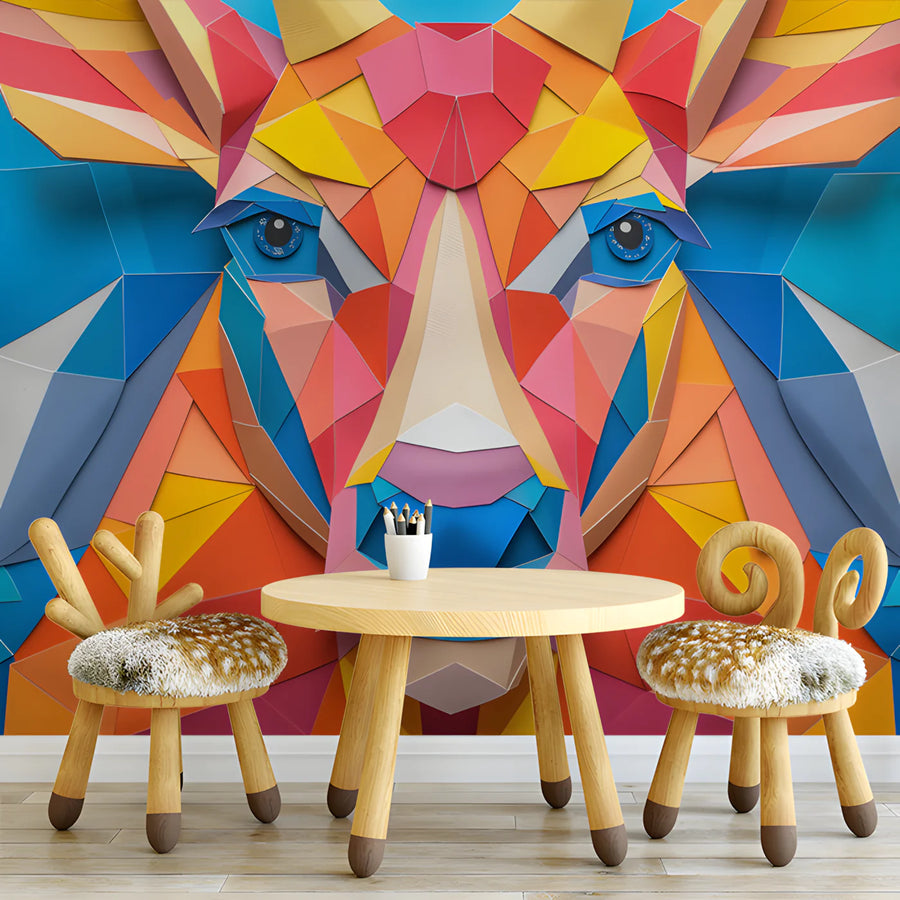 Geometric Deer Mural Wallpaper in Room Various Colors (Orange, Blue, etc.) Mural Wallpaper