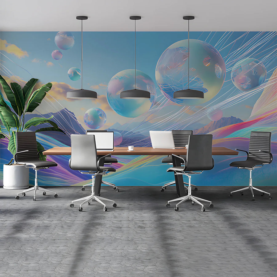 Futuristic Bubbles Mural Wallpaper in Office Various Colors (Blue, Purple, etc.) of Bubbles Mural Wallpaper