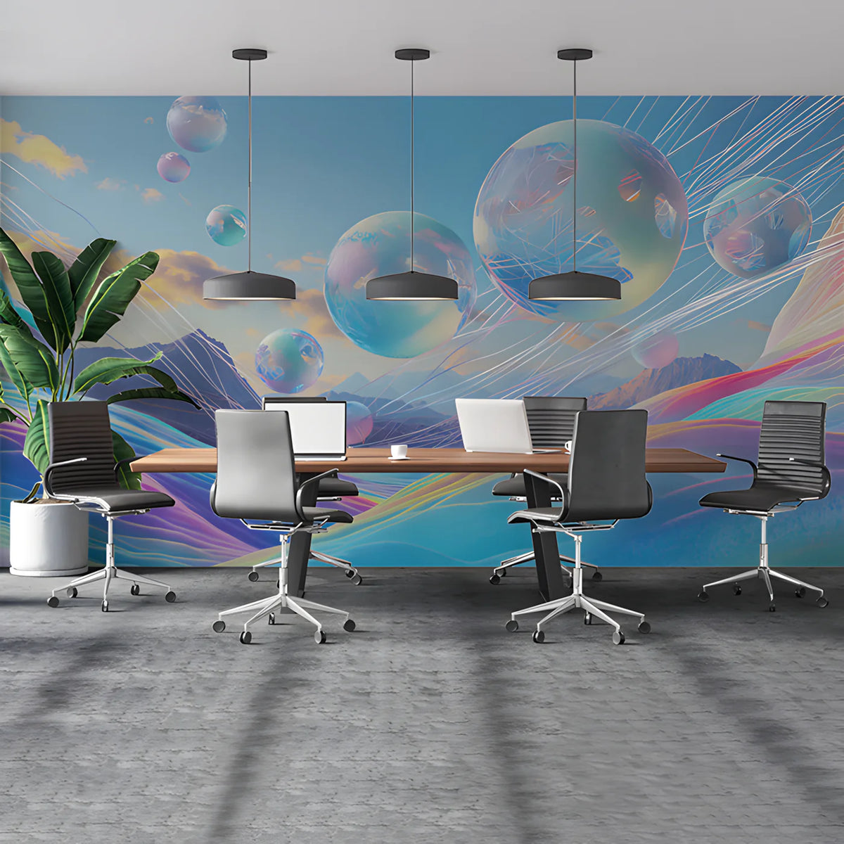 Futuristic Bubbles Mural Wallpaper in Office Various Colors (Blue, Purple, etc.) of Bubbles Mural Wallpaper - pure wallpaper artwork