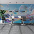 Futuristic Bubbles Mural Wallpaper in Office Various Colors (Blue, Purple, etc.) of Bubbles Mural Wallpaper - pure wallpaper artwork