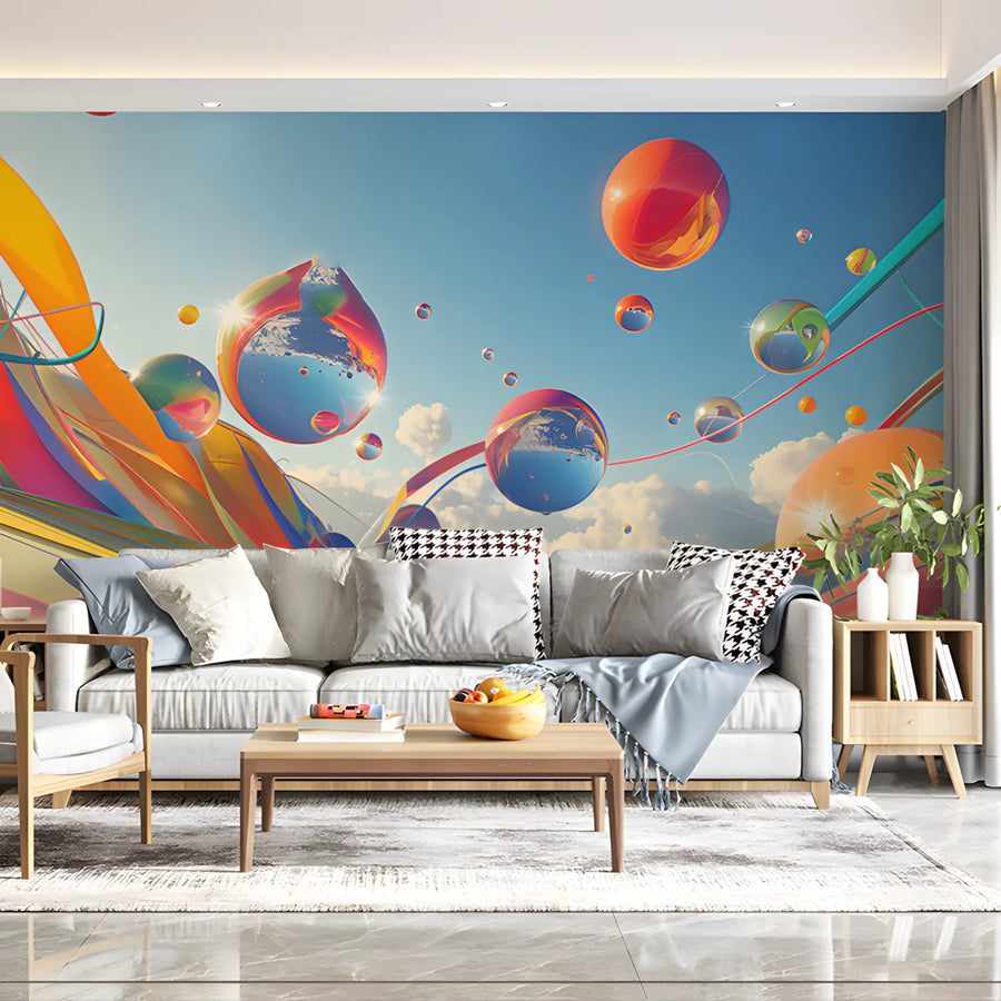 Futuristic Bubbles Mural Wallpaper in Office Various Colors (Blue, Purple, etc.) of Bubbles Mural Wallpaper