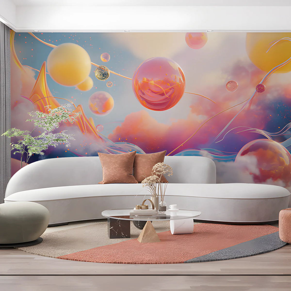 Futuristic Bubbles Mural Wallpaper in Office Various Colors (Blue, Purple, etc.) of Bubbles Mural Wallpaper - pure wallpaper artwork