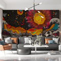 Abstract Sun and Waves Mural Wallpaper in Office Various Colors (Black, Red, etc.) Sun and Eyes Mural Wallpaper - pure wallpaper artwork