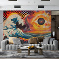 Abstract Sun and Waves Mural Wallpaper in Office Various Colors (Black, Red, etc.) Sun and Eyes Mural Wallpaper - pure wallpaper artwork