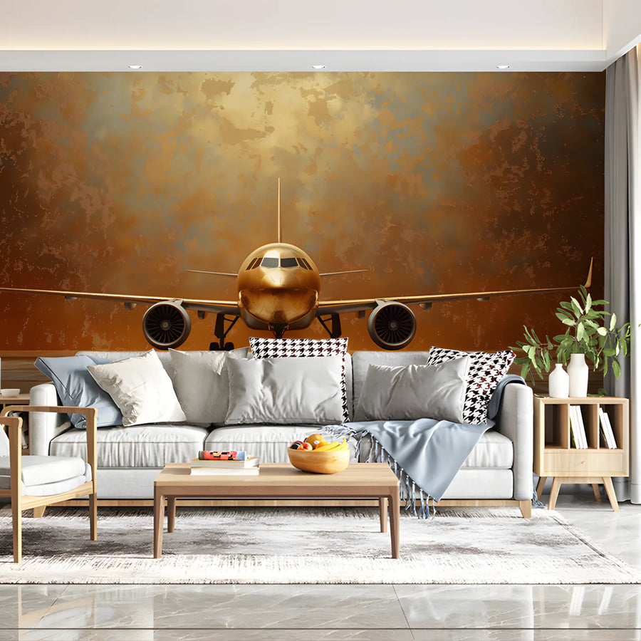 Golden Airplane Mural Wallpaper in Office Various Colors (Gold, Brown, etc.) of Golden Airplane Mural Wallpaper