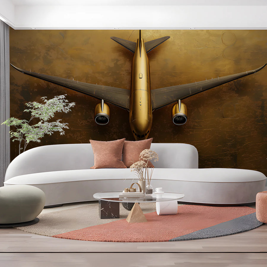 Golden Airplane Mural Wallpaper in Office Various Colors (Gold, Brown, etc.) of Golden Airplane Mural Wallpaper