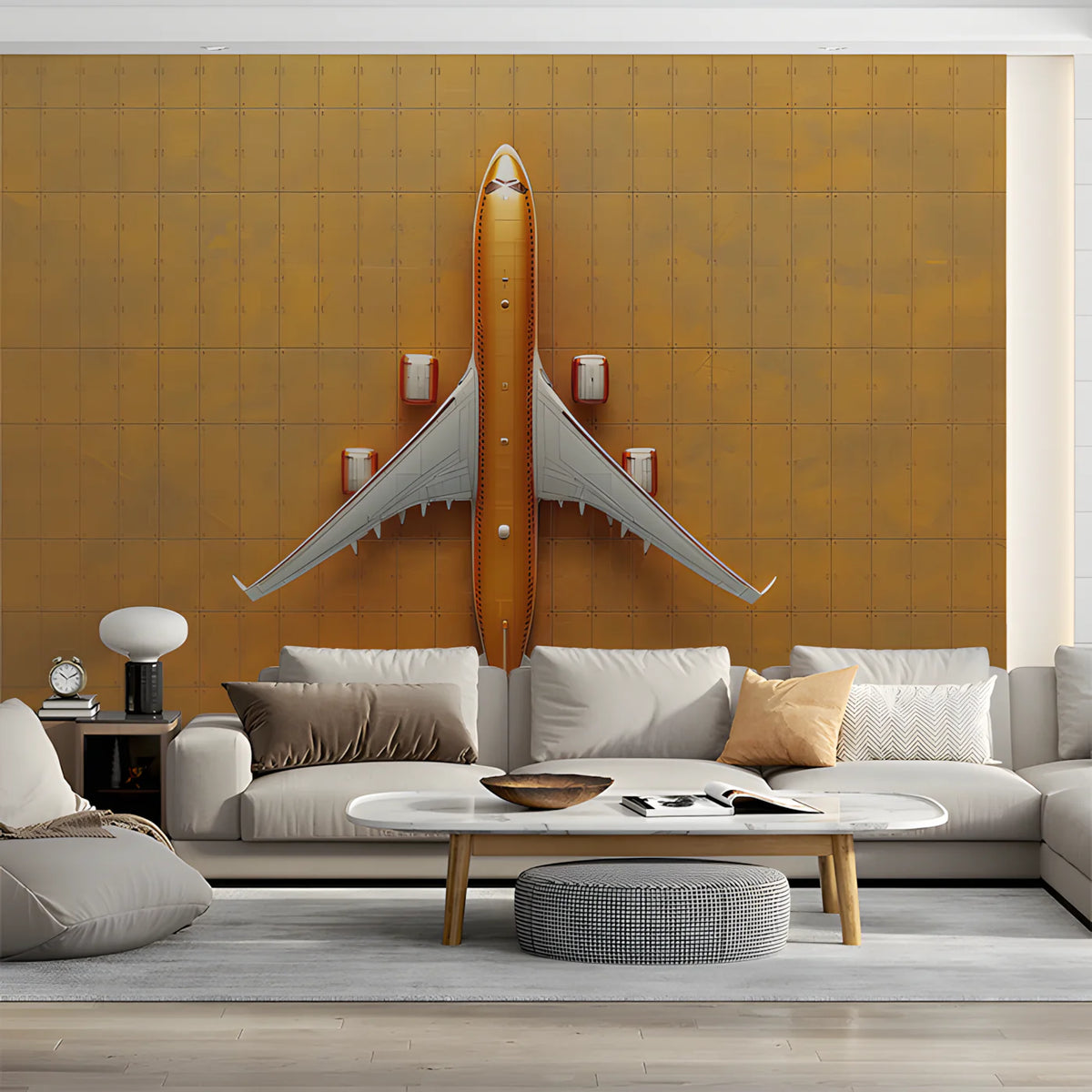 Golden Airplane Mural Wallpaper in Office Various Colors (Gold, Brown, etc.) of Golden Airplane Mural Wallpaper - pure wallpaper artwork