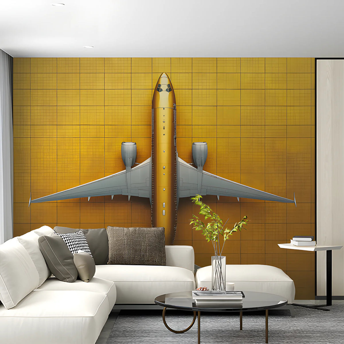 Golden Airplane Mural Wallpaper in Office Various Colors (Gold, Brown, etc.) of Golden Airplane Mural Wallpaper - pure wallpaper artwork