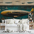 Vintage Airship Blueprint Mural Wallpaper — Industrial Aesthetic Mural Wallpaper - pure wallpaper artwork