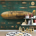 Vintage Airship Blueprint Mural Wallpaper — Industrial Aesthetic Mural Wallpaper - pure wallpaper artwork