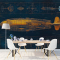 Vintage Airship Blueprint Mural Wallpaper — Industrial Nautical Mural Wallpaper - pure wallpaper artwork