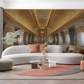 Opulent Airplane Interior Mural Wallpaper — Gold and Cream Luxury Mural Wallpaper - pure wallpaper artwork