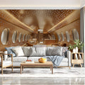 Starlit Golden Airplane Cabin Mural Wallpaper — Opulent Motif Mural Wallpaper - pure wallpaper artwork