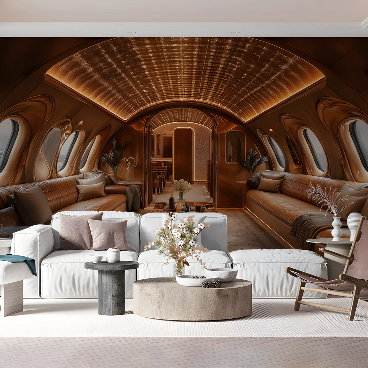 Private Jet Interior Mural Wallpaper — Opulent Metallic Design Mural Wallpaper - pure wallpaper artwork