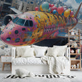 Decorated Airplane Mural Wallpaper — Whimsical Aviation Art Mural Wallpaper - pure wallpaper artwork