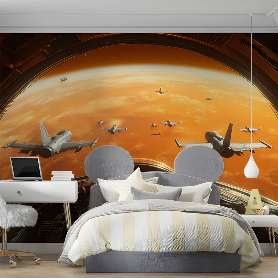 Spaceship Cockpit View Mural Wallpaper — Sci-Fi Adventure Design Mural Wallpaper