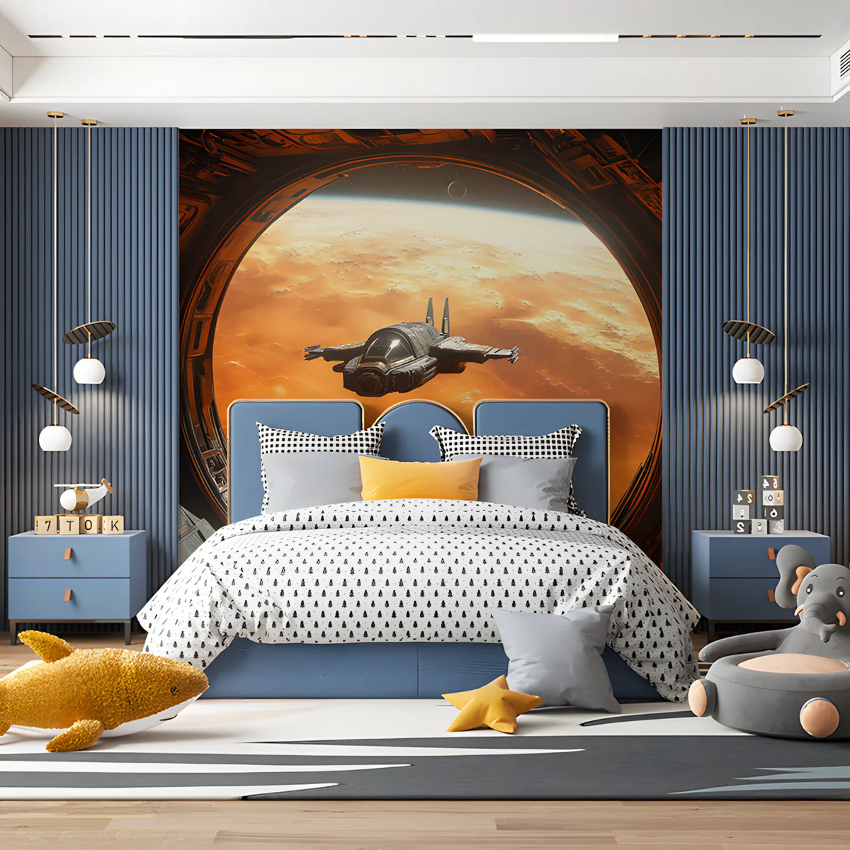 Deep Space Fighter Jet Mural Wallpaper — Sci-Fi Command View Mural Wallpaper - pure wallpaper artwork