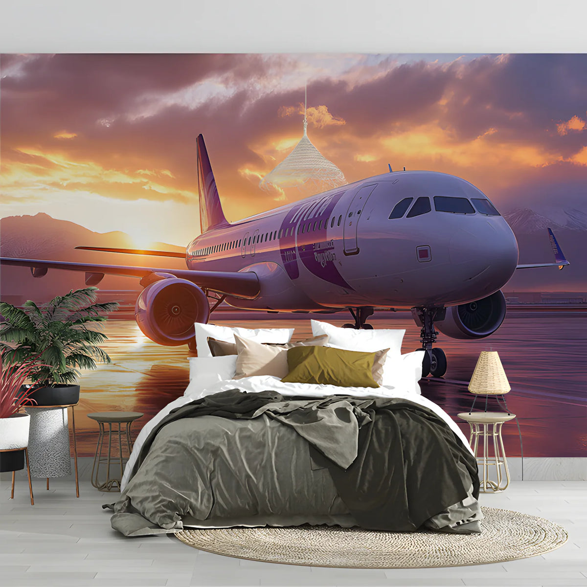 Commercial Jet Sunset Mural Wallpaper — Warm Horizon Design Mural Wallpaper - pure wallpaper artwork