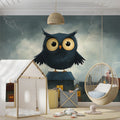 Stormy Night Owl Mural Wallpaper — Whimsical Night Scene Mural Wallpaper - pure wallpaper artwork