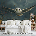 Owl in Night Flight Mural Wallpaper — Dark Academia Illustration Mural Wallpaper - pure wallpaper artwork
