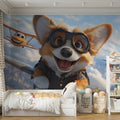 Corgi Aviator Mural Wallpaper — Whimsical Sky Adventure Mural Wallpaper - pure wallpaper artwork