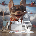 Chihuahua Pilot Aviator Mural Wallpaper — Whimsical Kids Adventure Mural Wallpaper - pure wallpaper artwork
