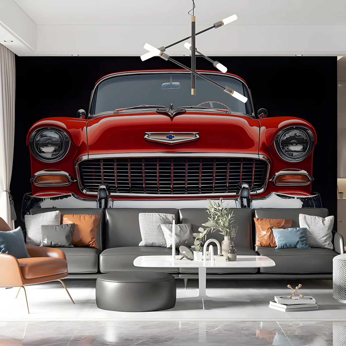 Vintage Classic Car Mural Wallpaper — High Contrast Automotive Art Mural Wallpaper - pure wallpaper artwork