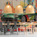 Retro Green Classic Car Mural Wallpaper — Abstract Artistic Design Mural Wallpaper - pure wallpaper artwork