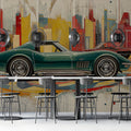 Vintage Sports Car Abstract Mural Wallpaper — Retro City Art Mural Wallpaper - pure wallpaper artwork