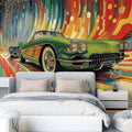 Retro Classic Car Mural Wallpaper — Vibrant Motion Design Mural Wallpaper - pure wallpaper artwork