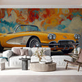 Vintage Yellow Roadster Mural Wallpaper — Expressive Artistic Design Mural Wallpaper - pure wallpaper artwork