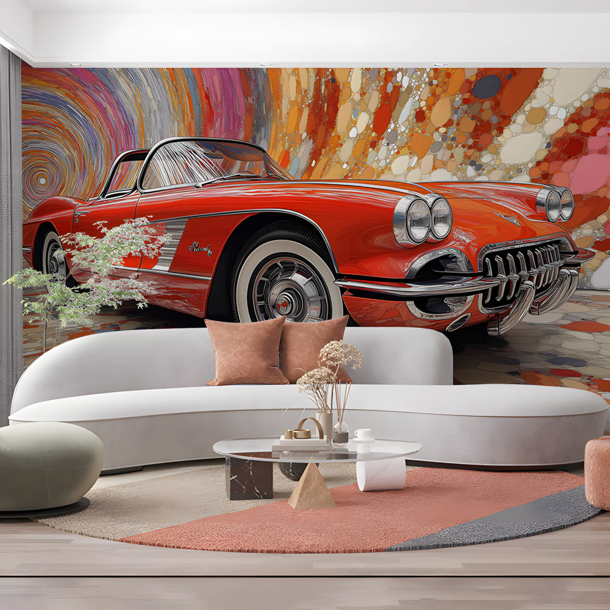 Vintage Classic Car Mural Wallpaper — Abstract Retro Motion Design Mural Wallpaper - pure wallpaper artwork