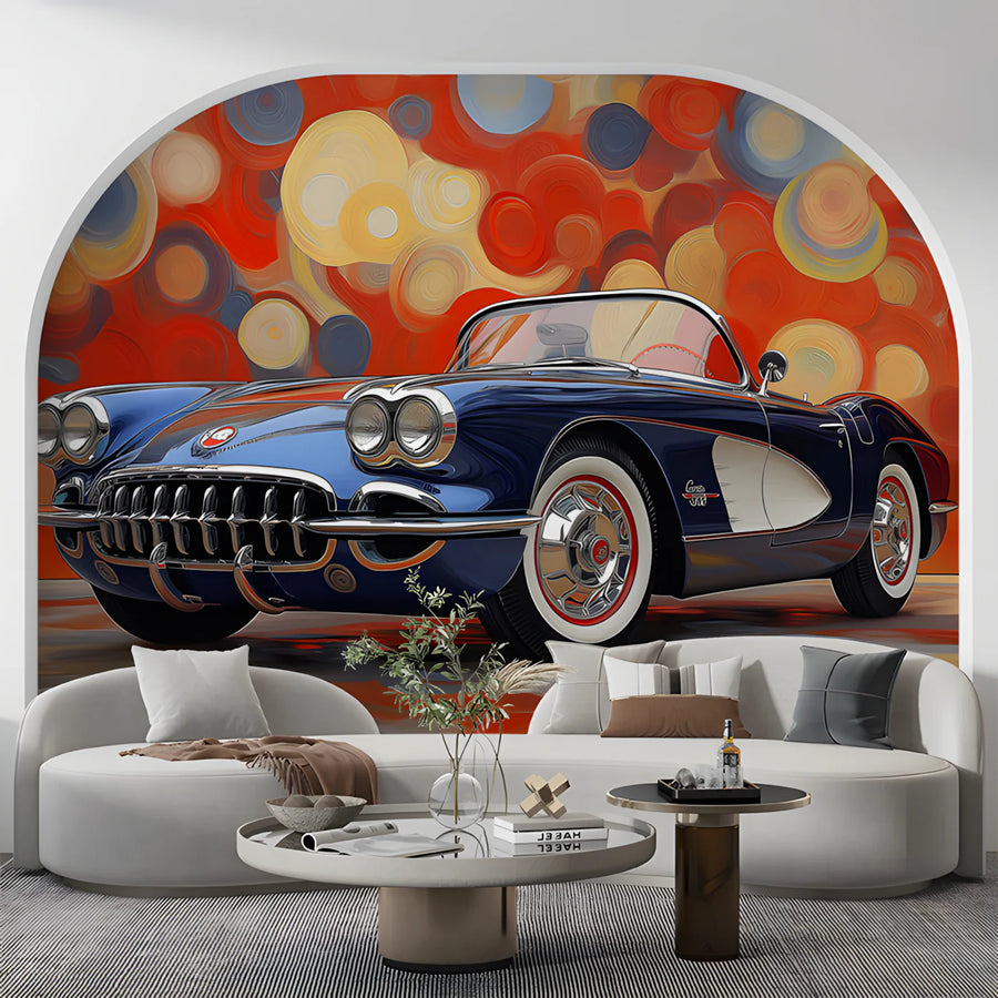 Vintage Classic Car Mural Wallpaper — Retro Pop Art Style Mural Wallpaper