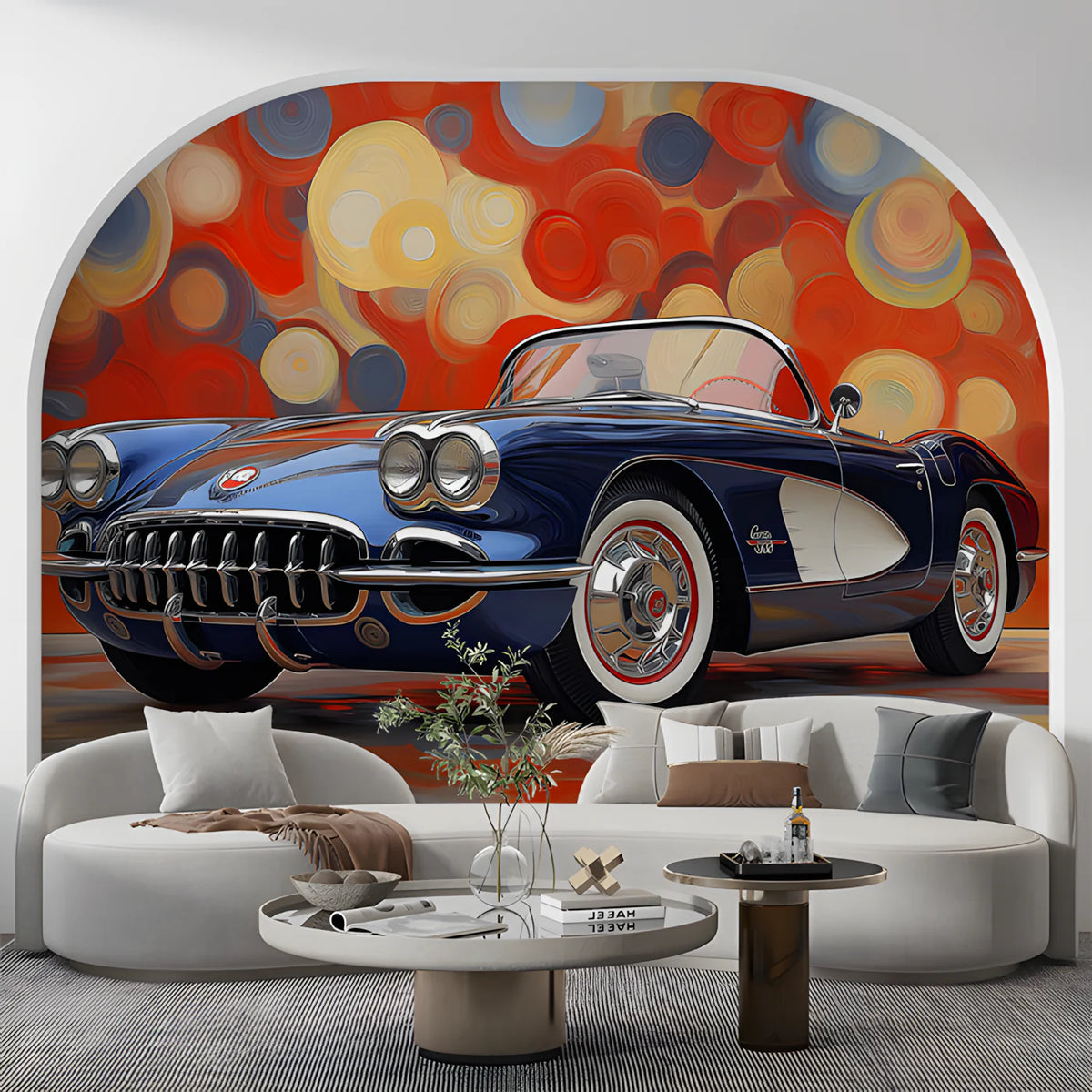 Vintage Classic Car Mural Wallpaper — Retro Pop Art Style Mural Wallpaper - pure wallpaper artwork