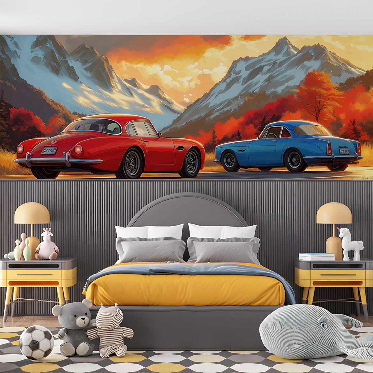 Vintage Classic Cars Mountain Sunset Mural Wallpaper - pure wallpaper artwork