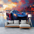 Racing Car Oil Painting Mural Wallpaper — Dynamic Automotive Art Mural Wallpaper - pure wallpaper artwork