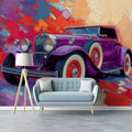 Vintage Purple Roadster Mural Wallpaper — Artistic Retro Car Design Mural Wallpaper - pure wallpaper artwork