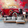 Vintage Red Roadster Mural Wallpaper — Artistic Retro Motor Motif Mural Wallpaper - pure wallpaper artwork