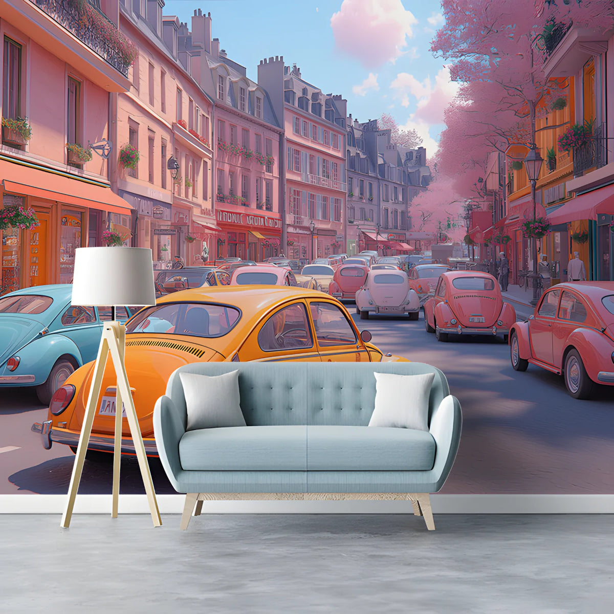 Parisian Street Beetle Mural Wallpaper —Whimsical City Scene Mural Wallpaper - pure wallpaper artwork