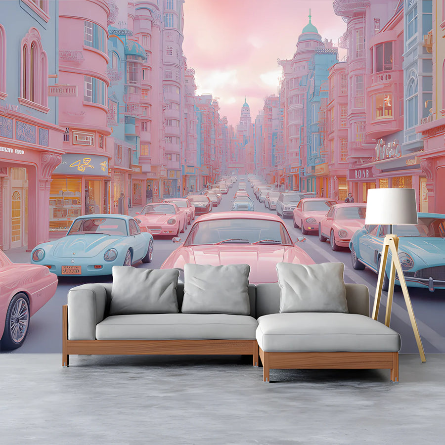 Pastel Parisian Street Scene Mural Wallpaper — Whimsical Style Mural Wallpaper