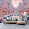 Pastel Parisian Street Scene Mural Wallpaper — Whimsical Style Mural Wallpaper - pure wallpaper artwork
