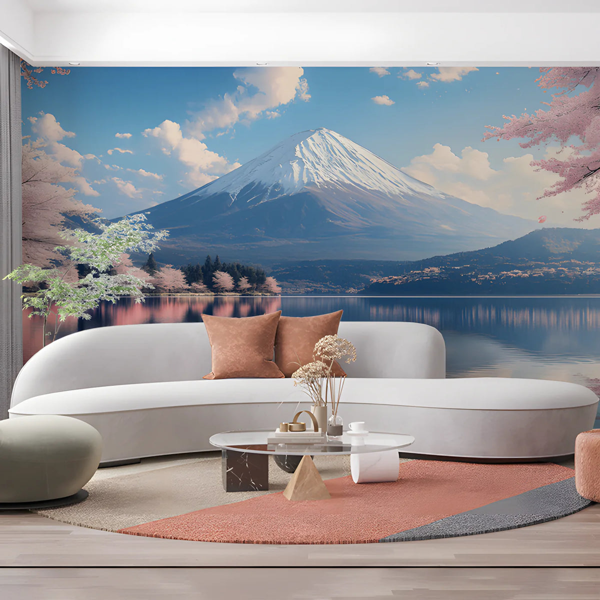 Mount Fuji and Cherry Blossoms Mural Wallpaper — Scenic Japanese Art Mural Wallpaper - pure wallpaper artwork